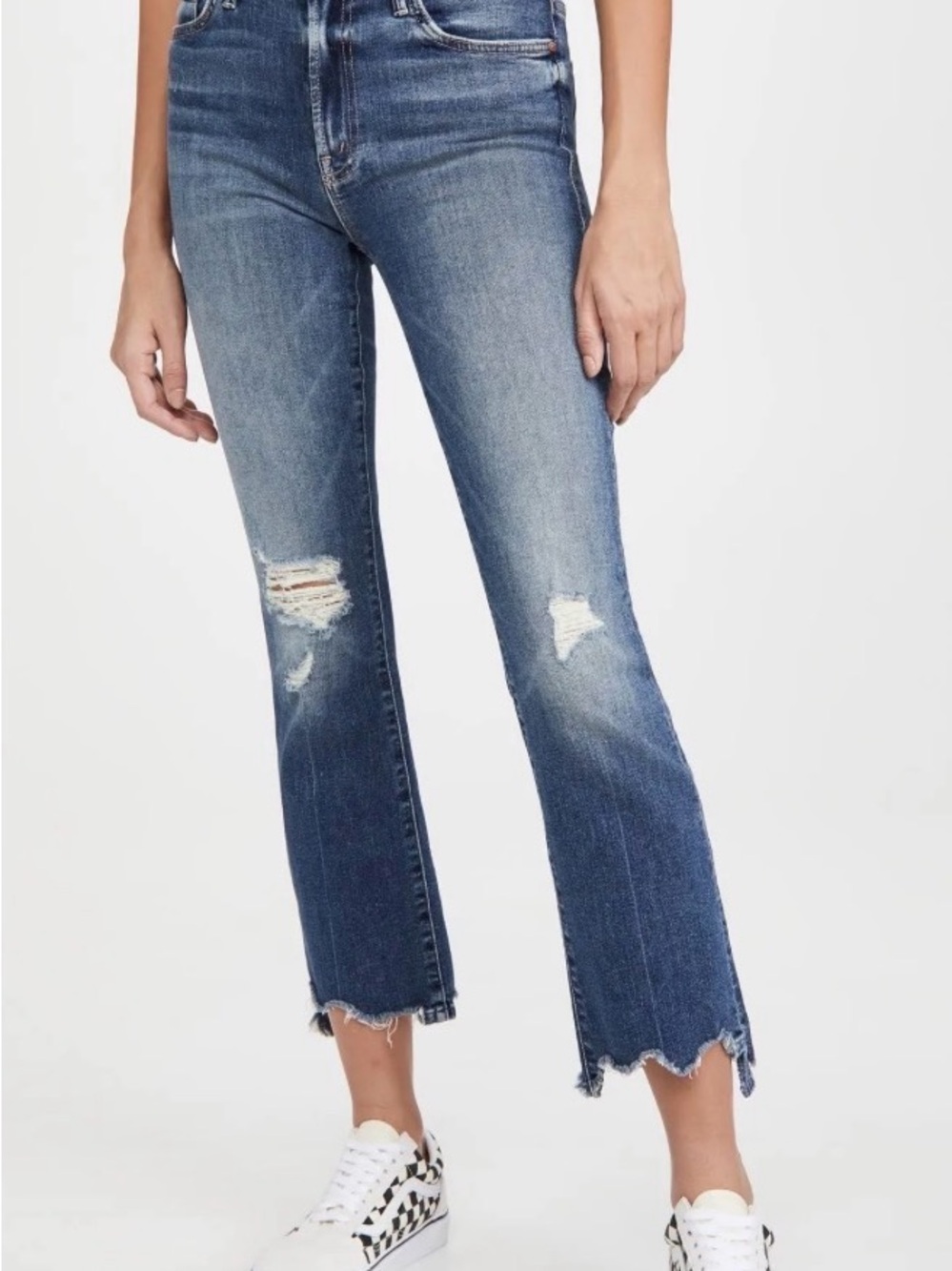 MOTHER Insider Crop Step Chew Distressed Jeans in Dancing on Coals Wash